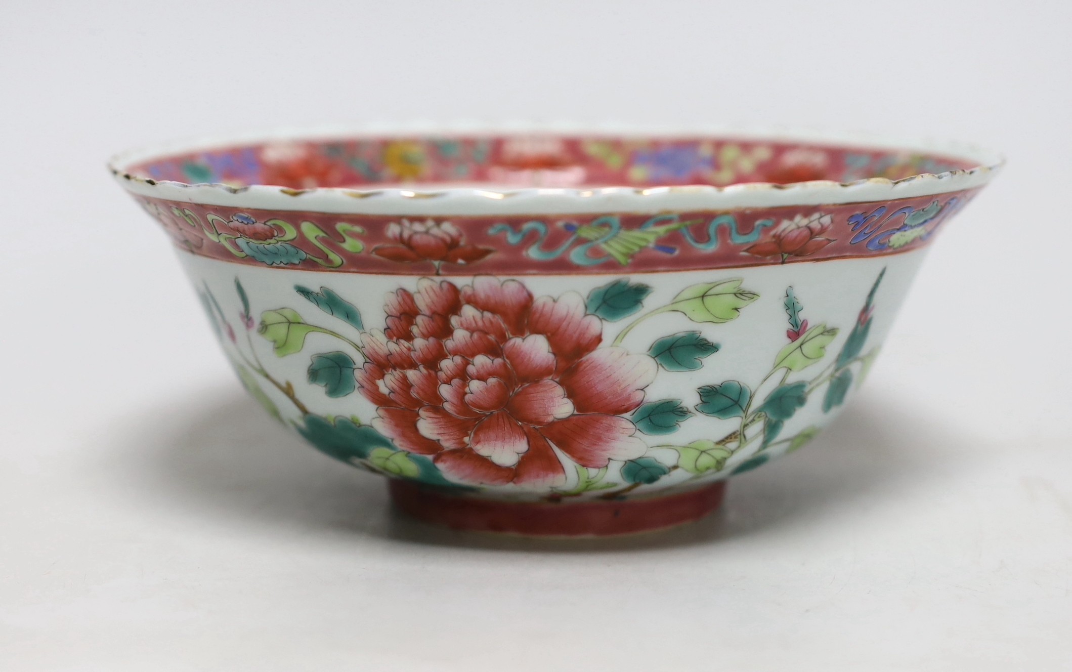 A Chinese Straits famille rose ‘phoenix’ bowl, 19cm diameter